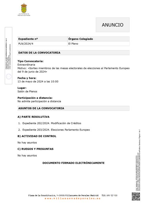 Convocatoria Extraordinaria Pleno